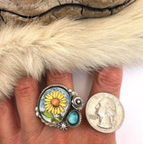 Sunflower Plate Ring Finished to Size or as a Pendant/Necklace