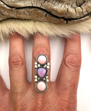 No.3 Aurora Opal & Queen Pink Conch Shell Ring Finished to Size or as a Pendant/Necklace