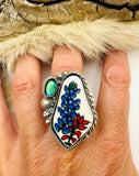 No.1 Indian Paintbrush & Bluebonnet Plate Ring Finished to Size or as a Pendant/Necklace