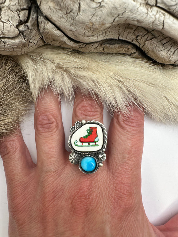 Figure Skate Ring Finished to Size or as a Pendant/Necklace