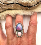 No.1 Aurora Opal & Queen Pink Conch Shell Ring Finished to Size or as a Pendant/Necklace