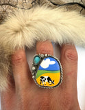 Grazing Cow Plate Ring Finished to Size or as a Pendant/Necklace