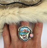 Cowboy Dragging Saddle Plate Ring Finished to Size or as a Pendant/Necklace