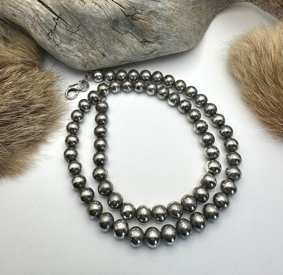 Patina (Darkened) 8mm Sterling Silver Plated Beaded Necklace - 20” length