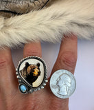 Bear Plate Ring Finished to Size or as a Pendant/Necklace
