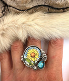 Sunflower Plate Ring Finished to Size or as a Pendant/Necklace